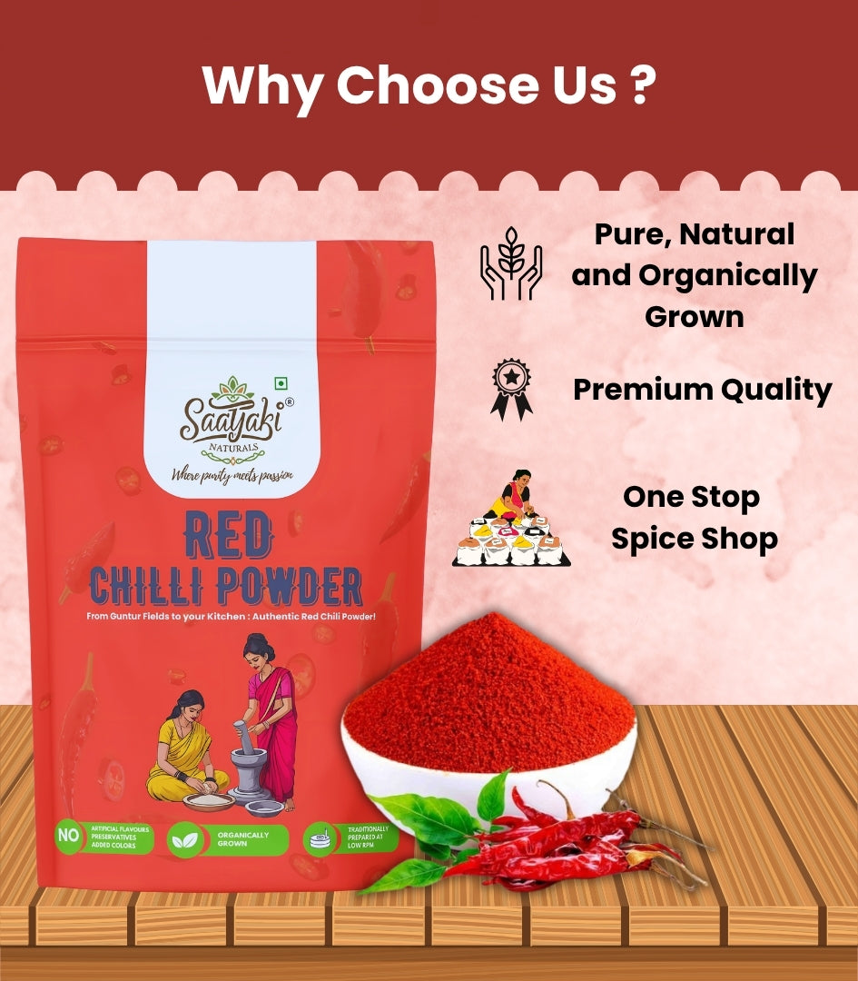 Red Chilli Powder - Stone Grounded, Pure & Stem Cut Lal Mirch Powder