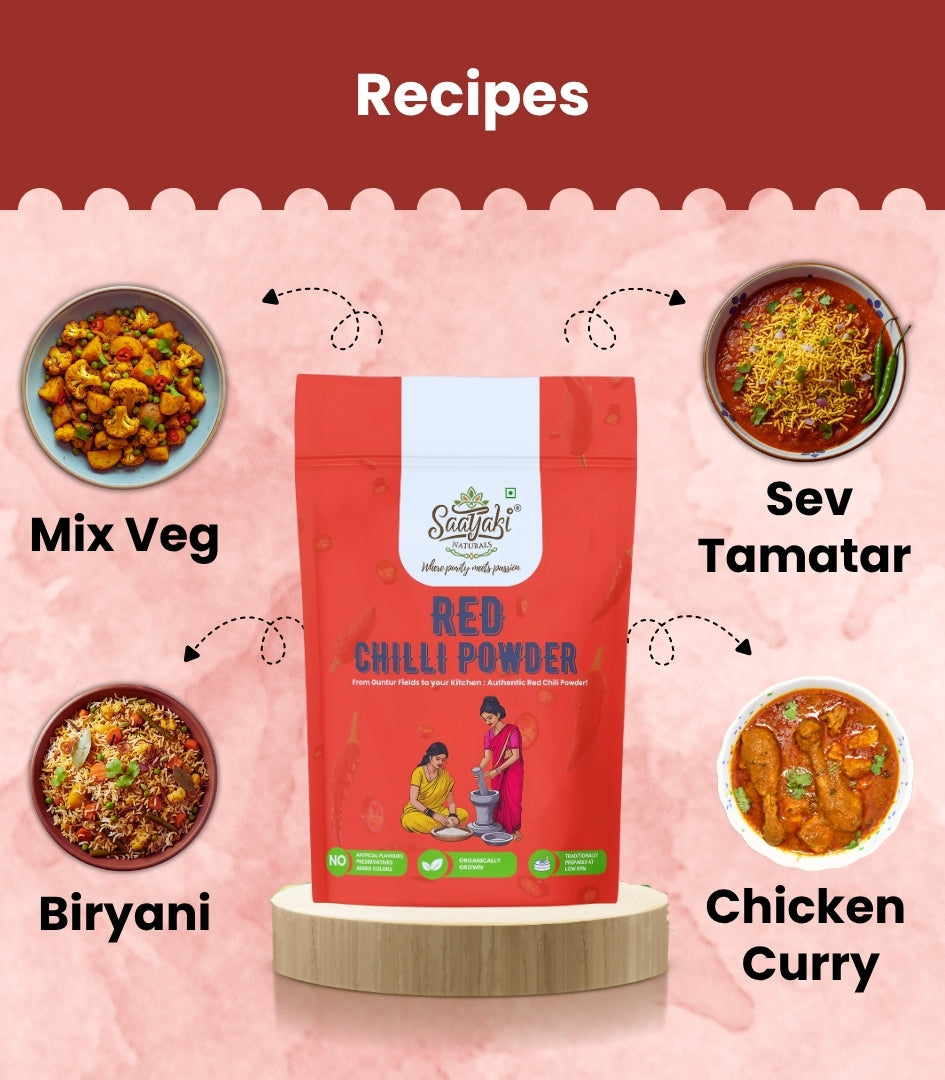 Red Chilli Powder - Stone Grounded, Pure & Stem Cut Lal Mirch Powder