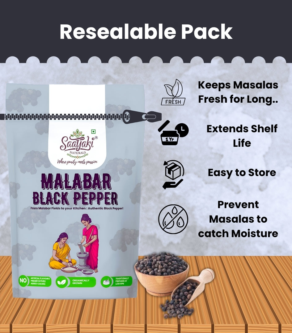 Malabar Black Pepper - Premium Whole Kali Mirch